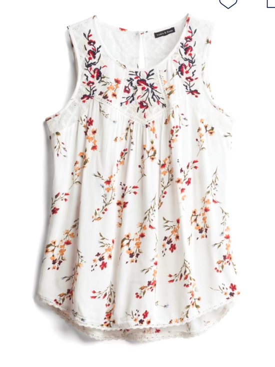 mason & belle Tops - Embroidered Floral Tank Top - White